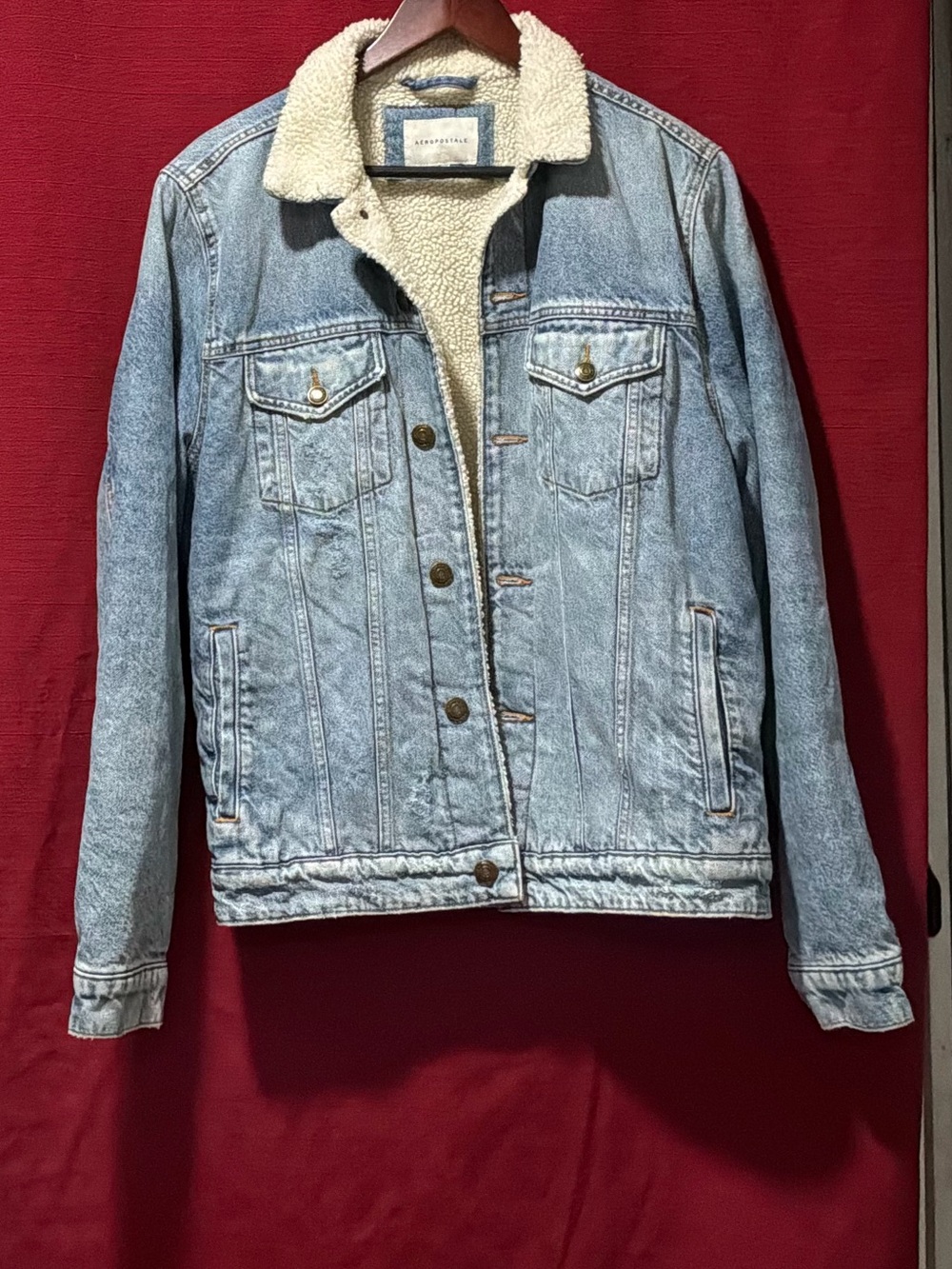 Aeropostale Light Blue Denim Sherpa-Lined Jacket